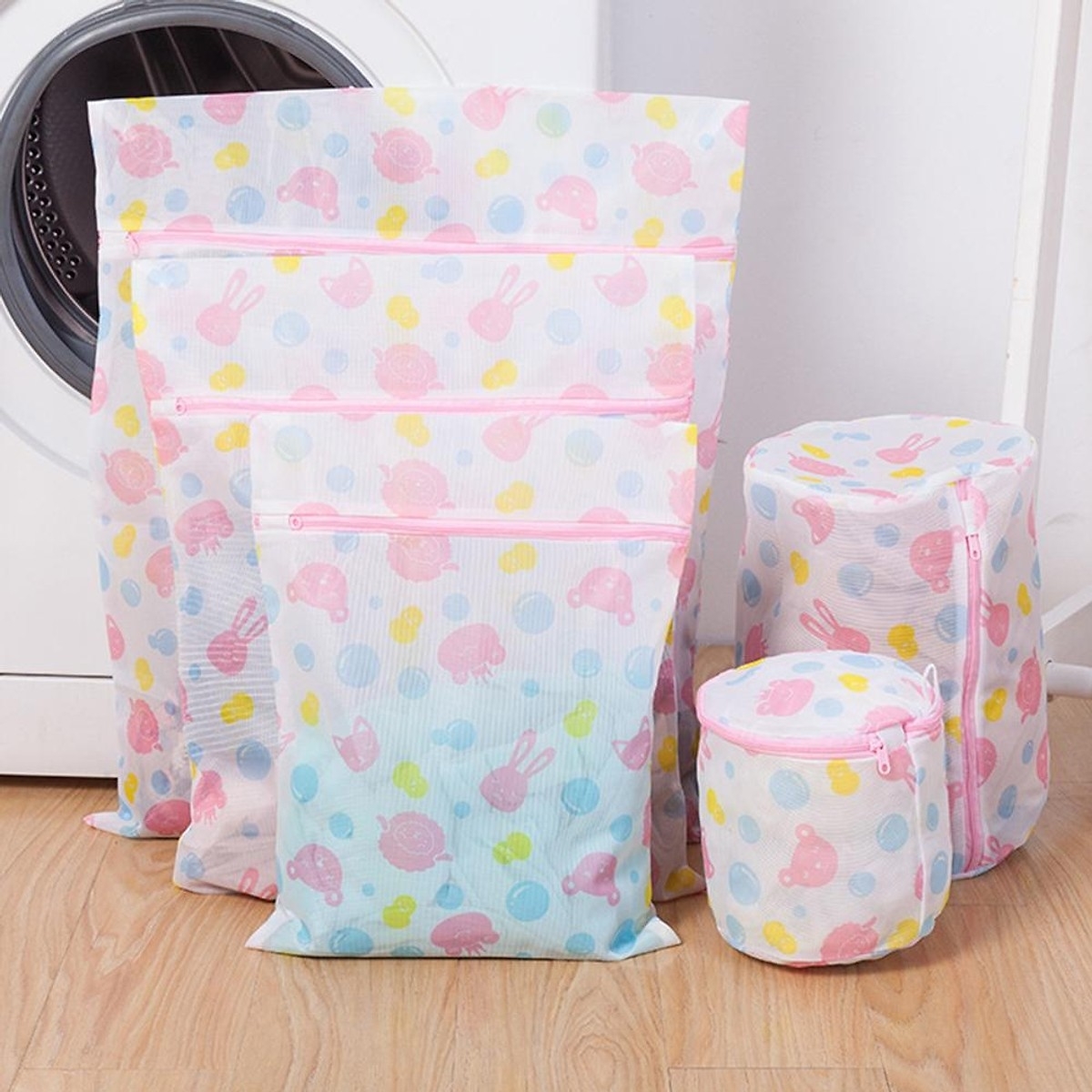 Combo 5 túi lưới giặt đồ cho máy giặt bảo vệ quần áo chống biến dạng chất lượng tốt dây kéo lưới mịn, túi giặt quần áo của nhật, túi giặt đồ lót, giặt giày (Loại hoa tiết hoa))