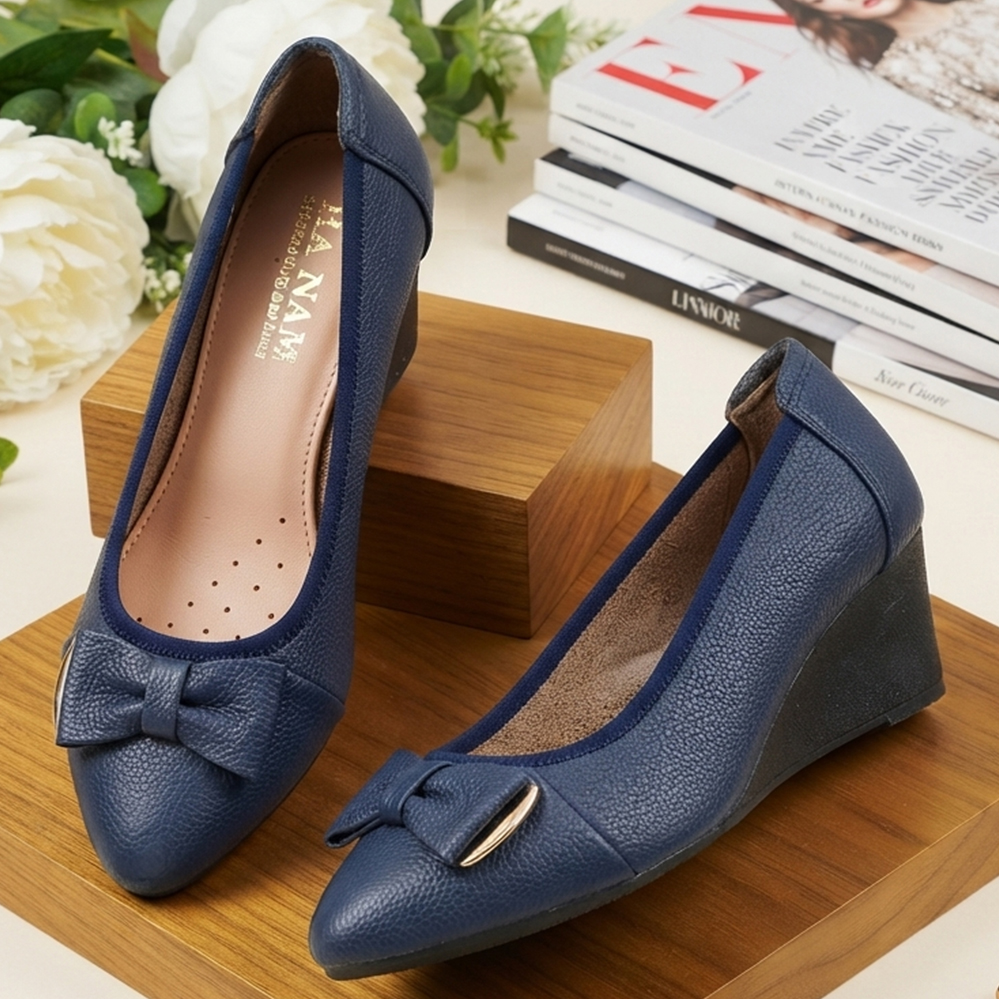 Giày Nữ Búp Bê Đế Xuồng TiTi ĐÔ Da Bò Thật Thời Trang Cao Cấp 5cm GBBN2022