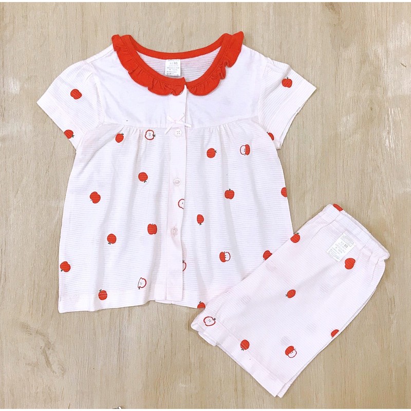 NT062 Bộ cộc tay Happy Land xuất Hàn chất cotton sợi tre cổ bèo siêu xinh cho bé gái