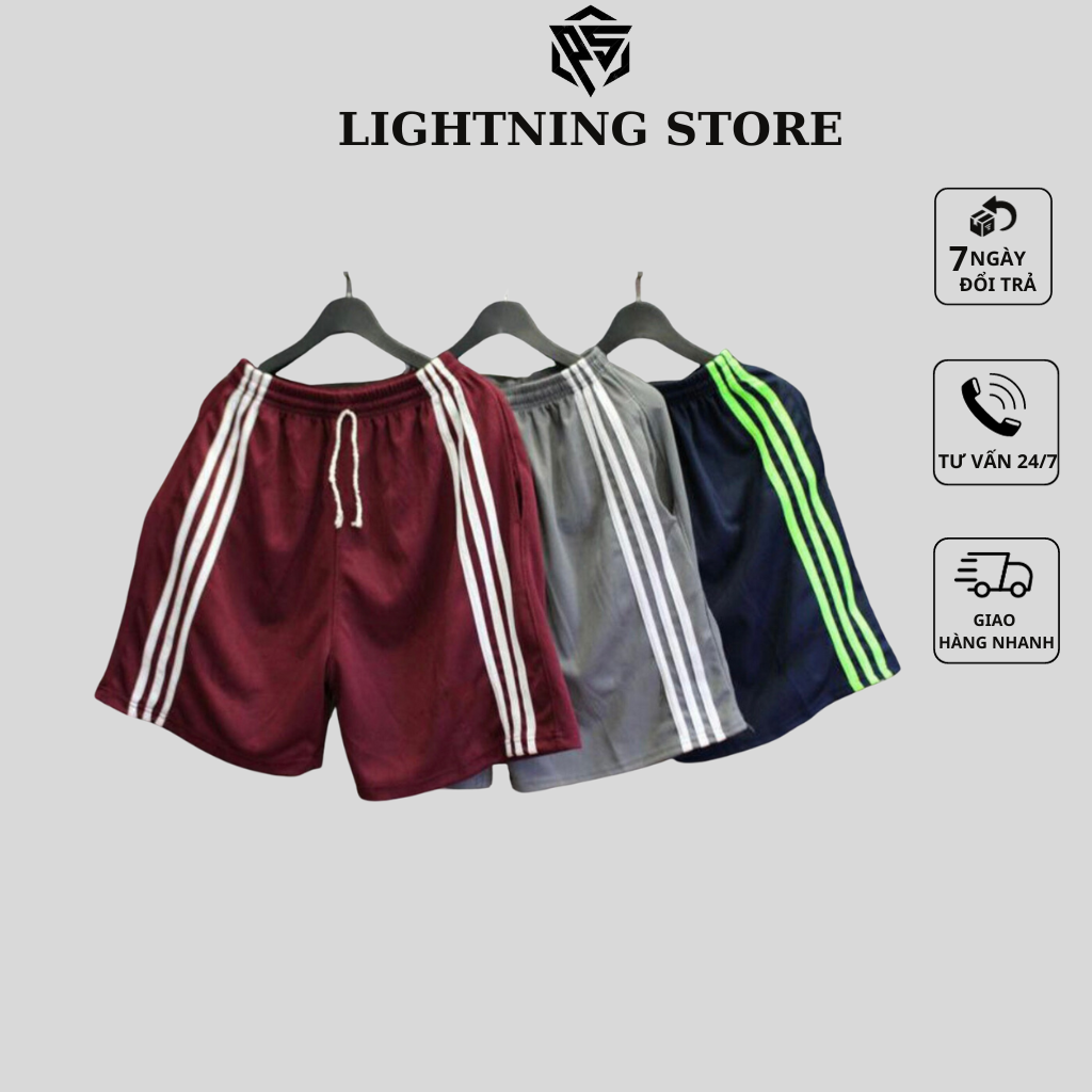 Combo 3 Quần Đùi Nam - Quần Short nam LIGHTNING  vải thun 3 sọc thể thao mặc nhà thoáng mát