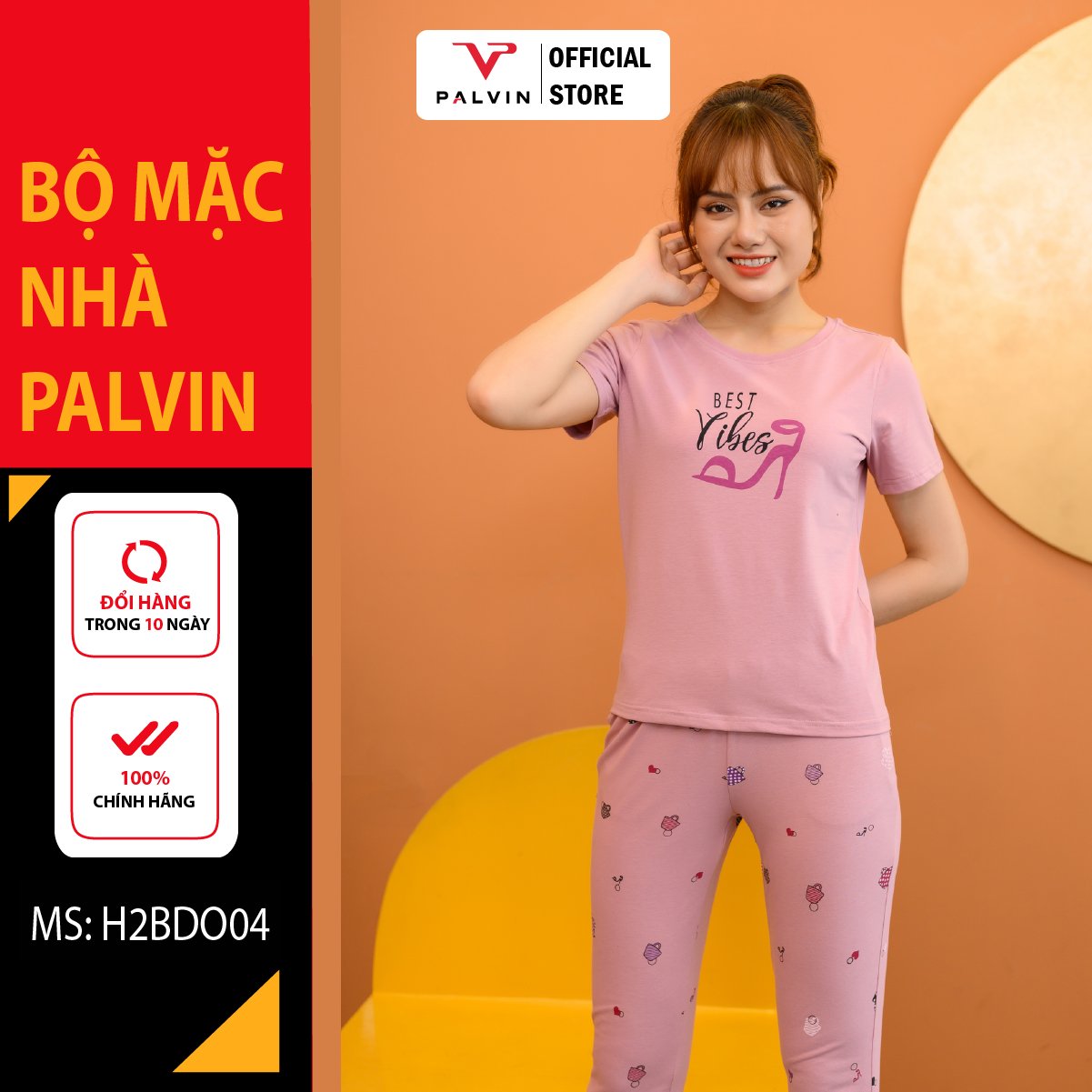 Bộ mặc nhà cao cấp nữ palvin, bộ lửng mặc nhà, cotton cao cấp, họa tiết dễ thương - h2bdo04