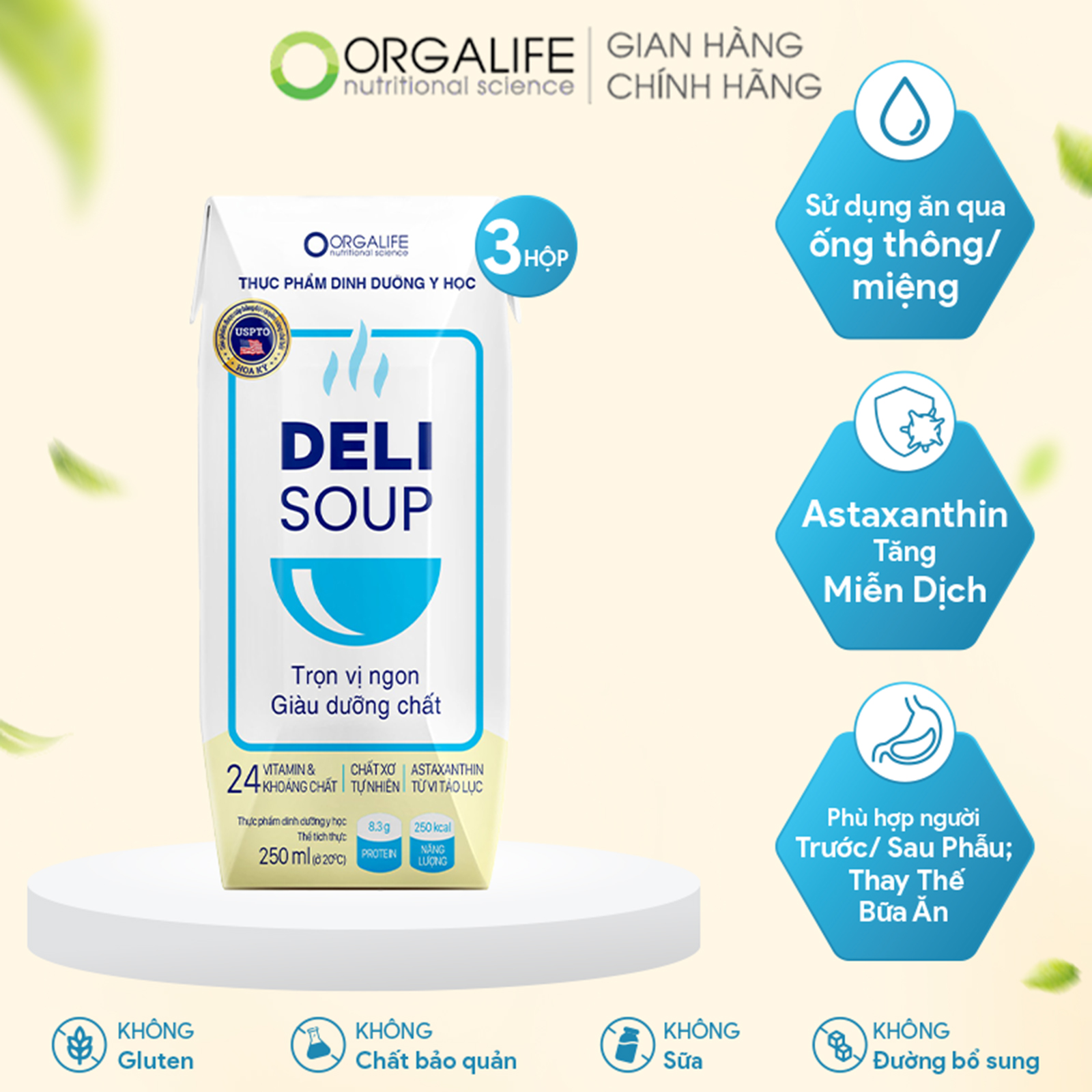 DELISOUP - Thay thế bữa ăn tăng hệ miễn dịch tiêu hóa tốt xương chắc khỏe - Lốc 3 Hộp x 250ML