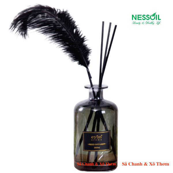 Bộ tinh dầu nước hoa thơm phòng hương Sả Chanh & Xô Thơm gồm 1 chai tinh dầu to 350ml + 1 bộ 5 que khuếch tán tinh dầu & 1 lông vũ đen