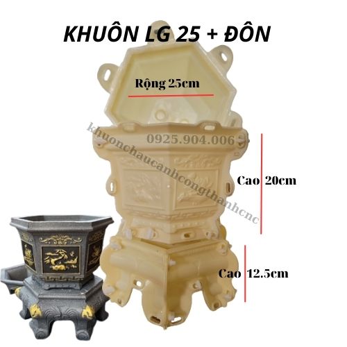 Khuôn đúc chậu cảnh Lục Giác 25 kết hợp Chân đôn, Chất liệu nhựa ABS cao cấp, Dùng làm chậu hoa cây cảnh xi măng bonsai