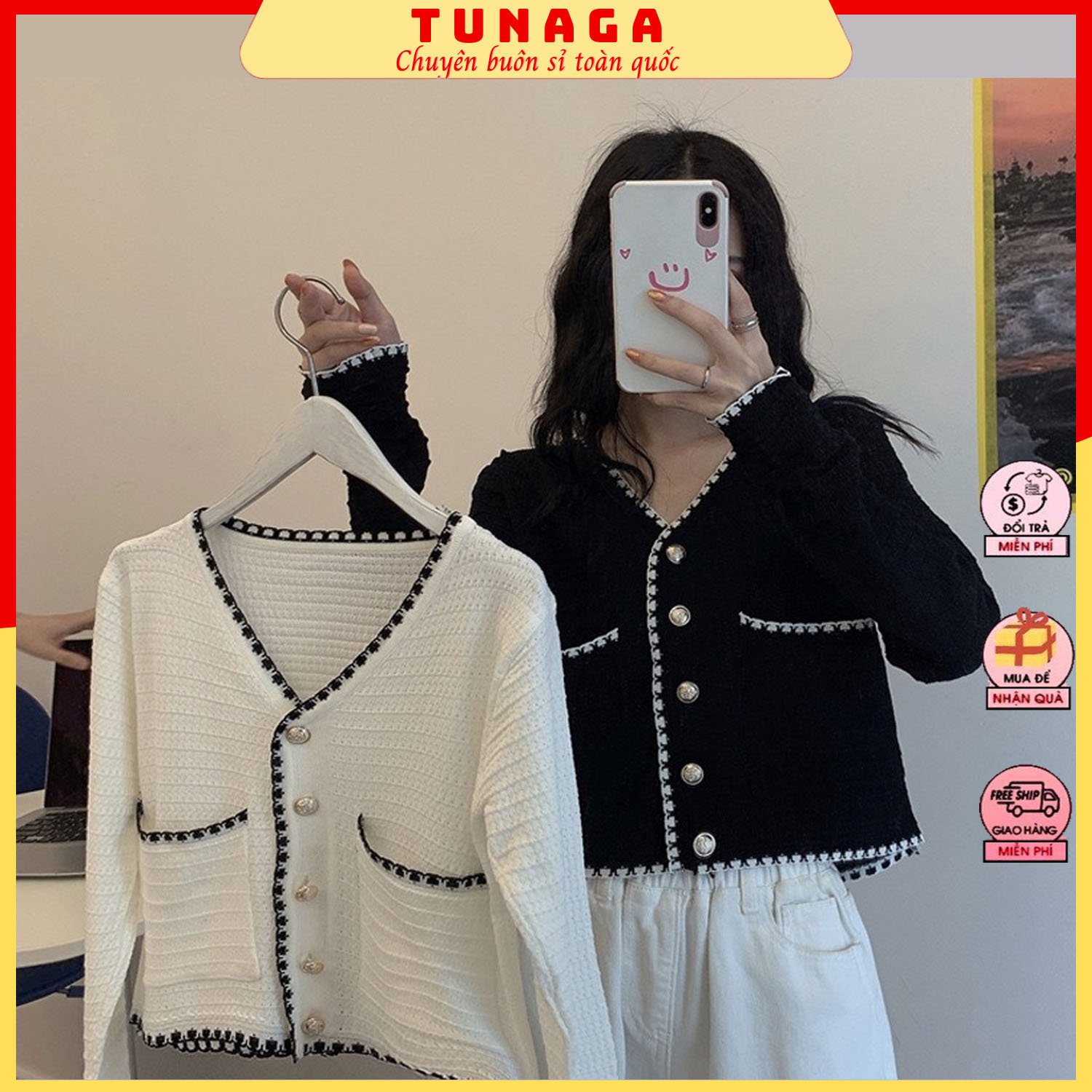 [ÁO CROPTOP NỮ ] Áo Len Nữ Tay Dài-Áo Cardigan Nữ Chất Len Dệt Kim Cổ V Hai Màu Basic