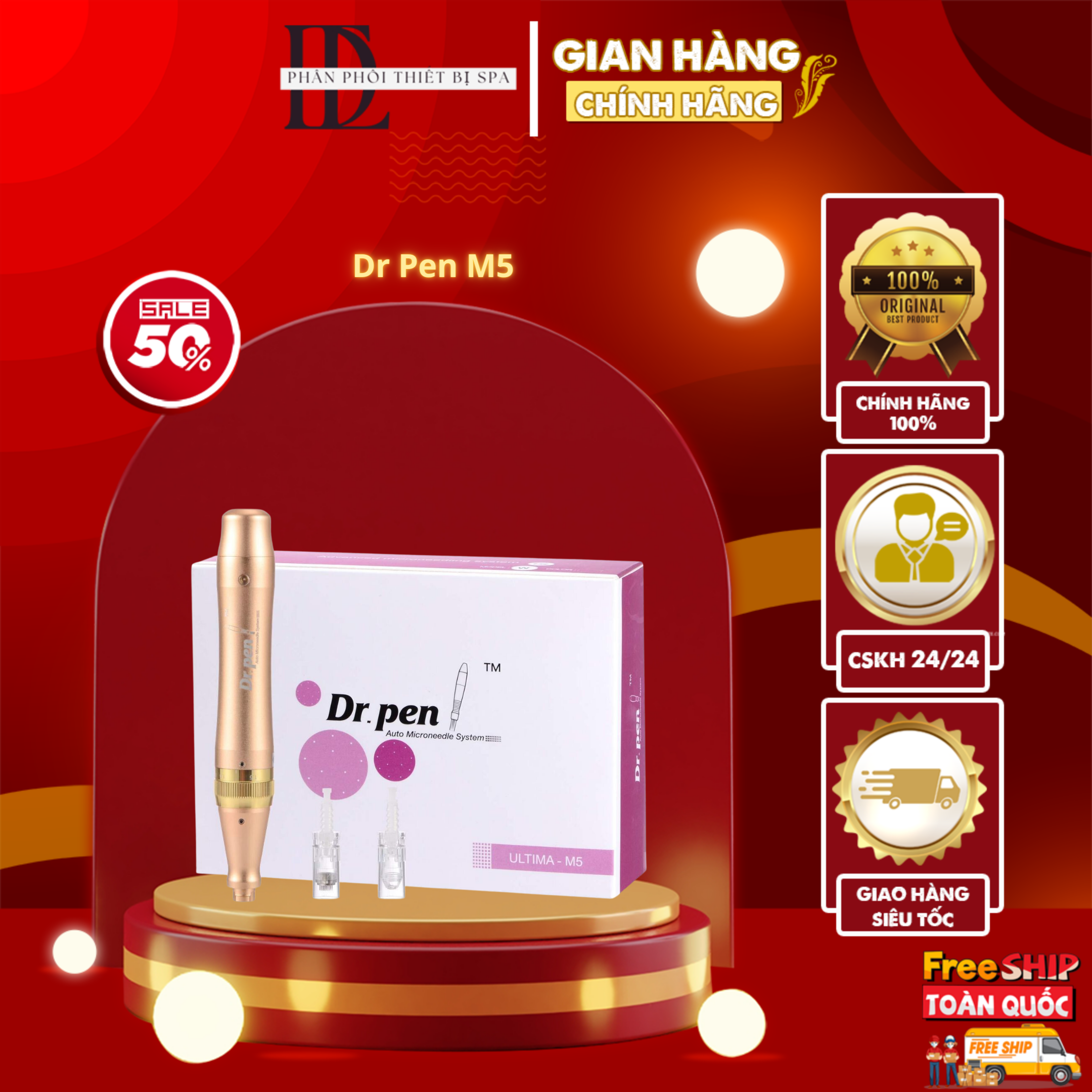 Máy phi kim Dr Pen M5 vàng tích điện cấy tảo cấy phấn phi kim