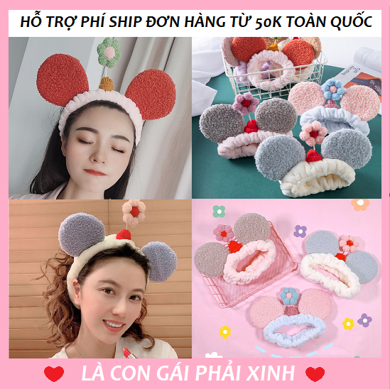 [HCM]Băng đô trang điểm nữ bờm tóc rửa mặt cho bé gái cài tóc makeup nam phụ kiện tóc spa vải nhung nơ Hàn Quốc tai chuột Mickey