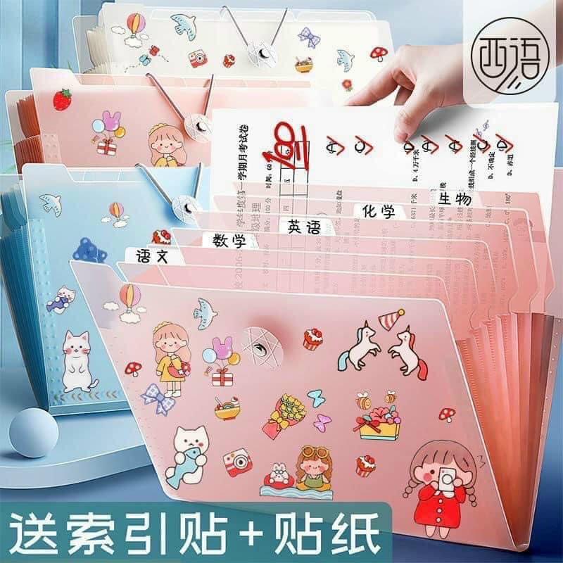 Túi đựng Tài liệu 7 ngăn khổ A4, tặng kèm sticker hình dán và thẻ ghi chú