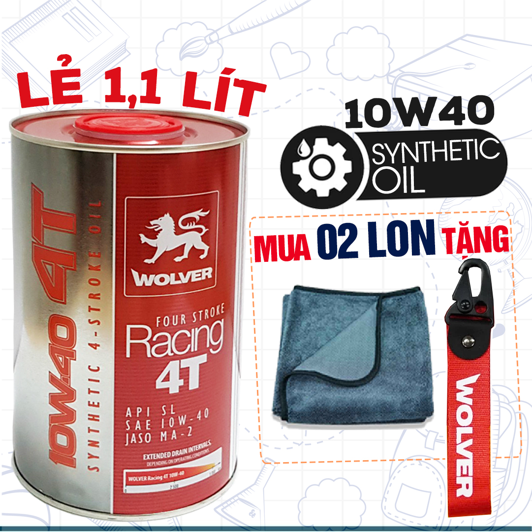 (Có Kèm Quà) Bán Lẻ 1,1 Lít Nhớt Xe Máy Wolver Racing 10W40, Nhớt Tổng Hợp Nhập Châu Âu