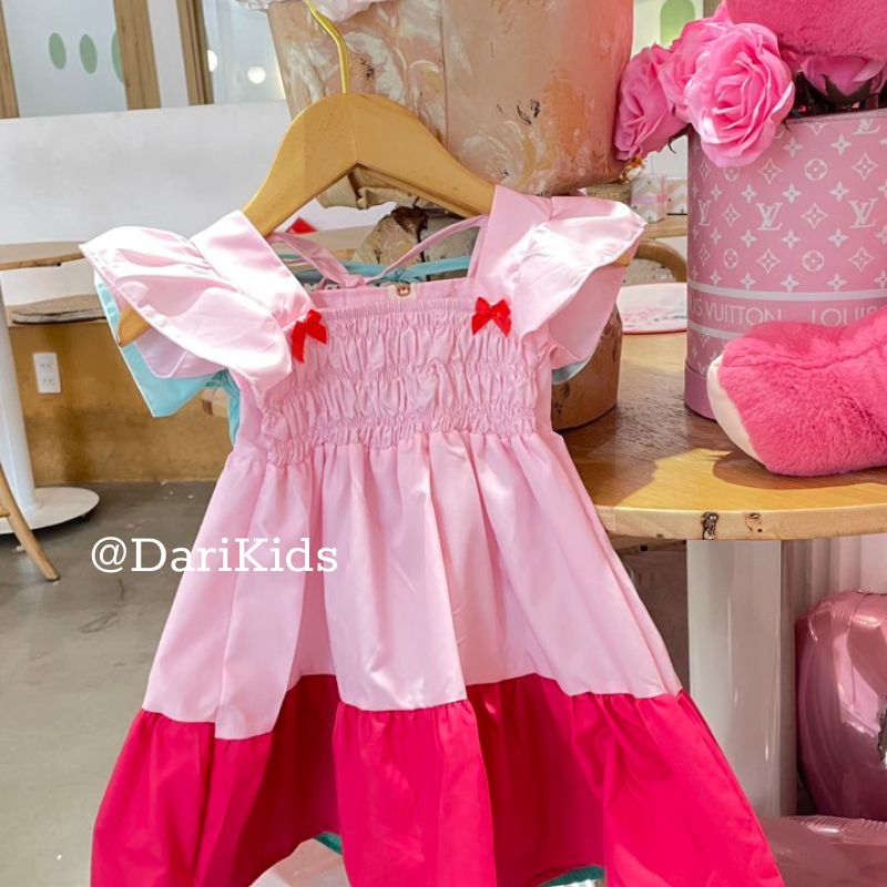 Đầm bé gái cánh tiên cổ vuông dáng xòe từ 8-22kg