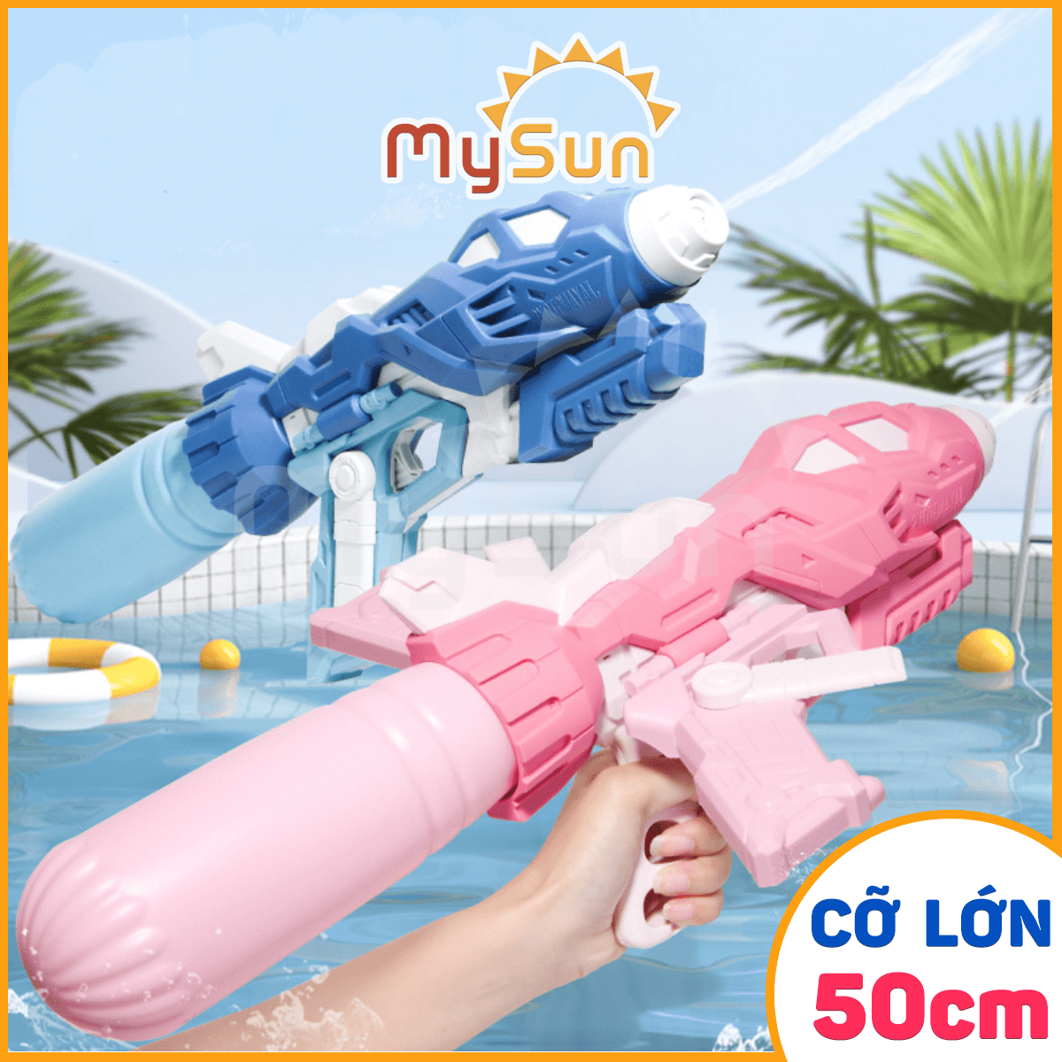 Súng nhựa bắn nước xịn đồ chơi trẻ em, phun áp lực cao cho bé cỡ lớn 50cm MySun.