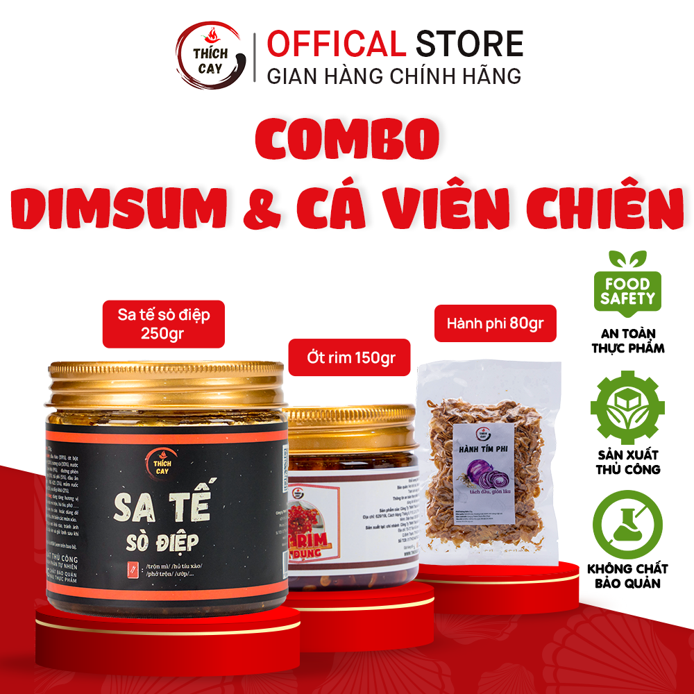Combo dimsum & cá viên chiên - sa tế sò điệp 250g, ớt rim 150g, hành phi 80g