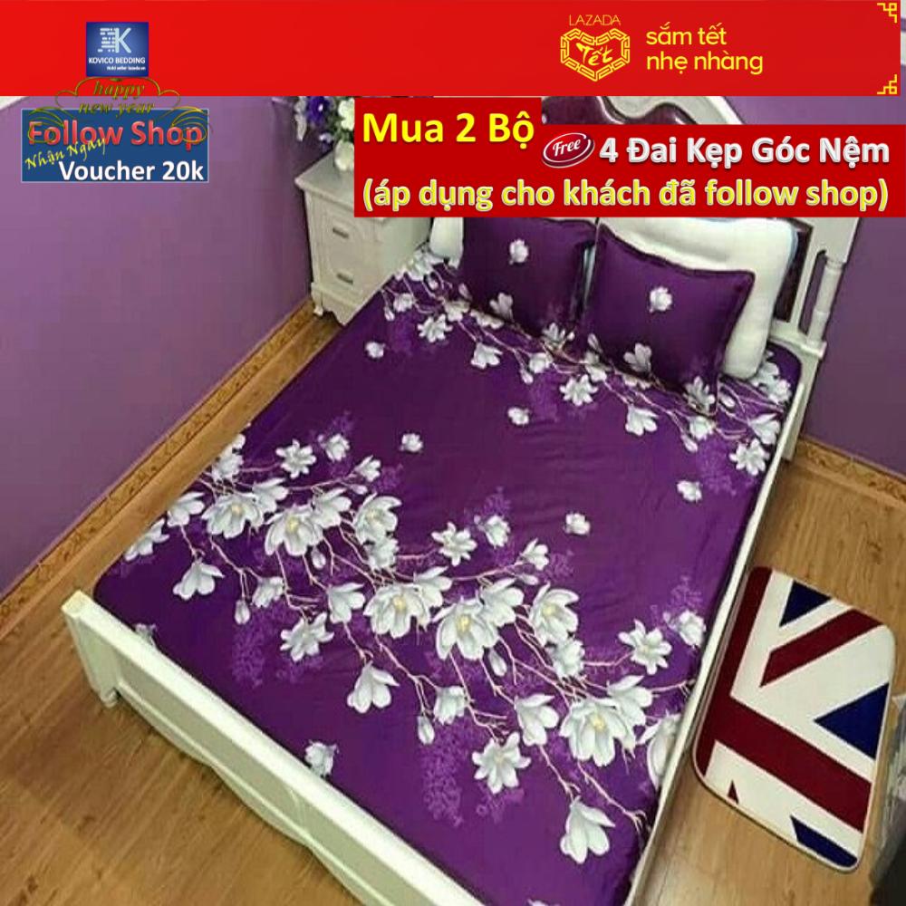 Bộ ga cotton hoa dây lan tím 1.8mx2.0m