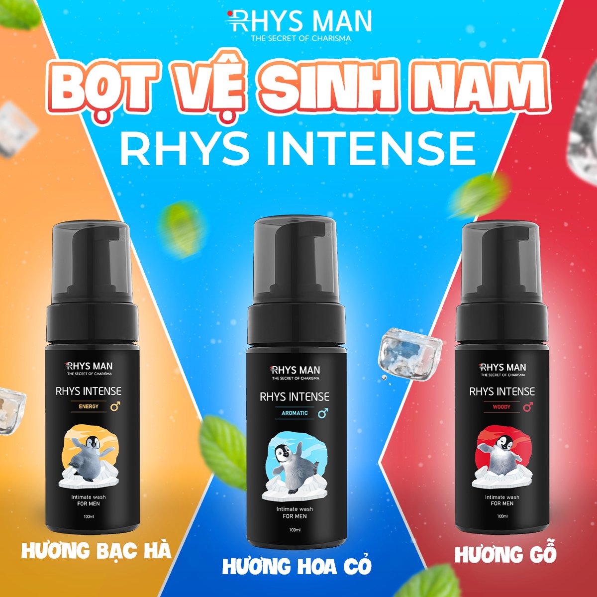 Bọt vệ sinh nam giới RHYS MAN hương thơm nam tính Rhys Intense 100ml - Hàng chính hãng