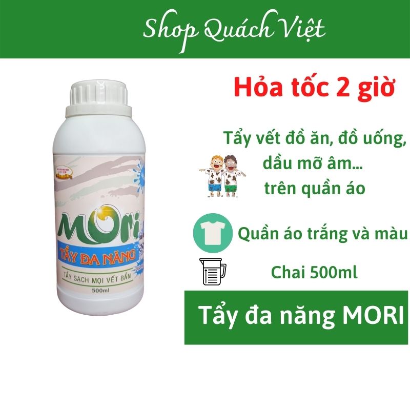 Tẩy đa năng MORI, tẩy vết thức ăn, tẩy vết đồ uống trên quần áo, chai 500ml