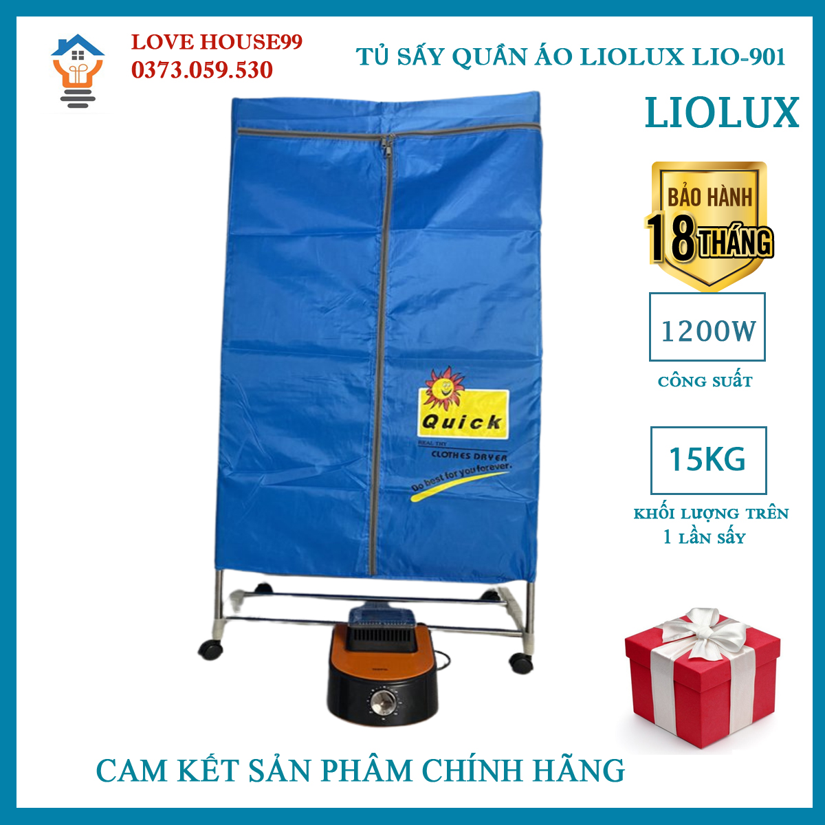 Tủ sấy quần áo Liolux LIO-901 ,Tủ sấy khô quần áo Công suất 1200W, Tia UV diệt khuẩn, khối lượng sấy lên đến 15kg bảo hành 18 tháng đổi trả miễn phí