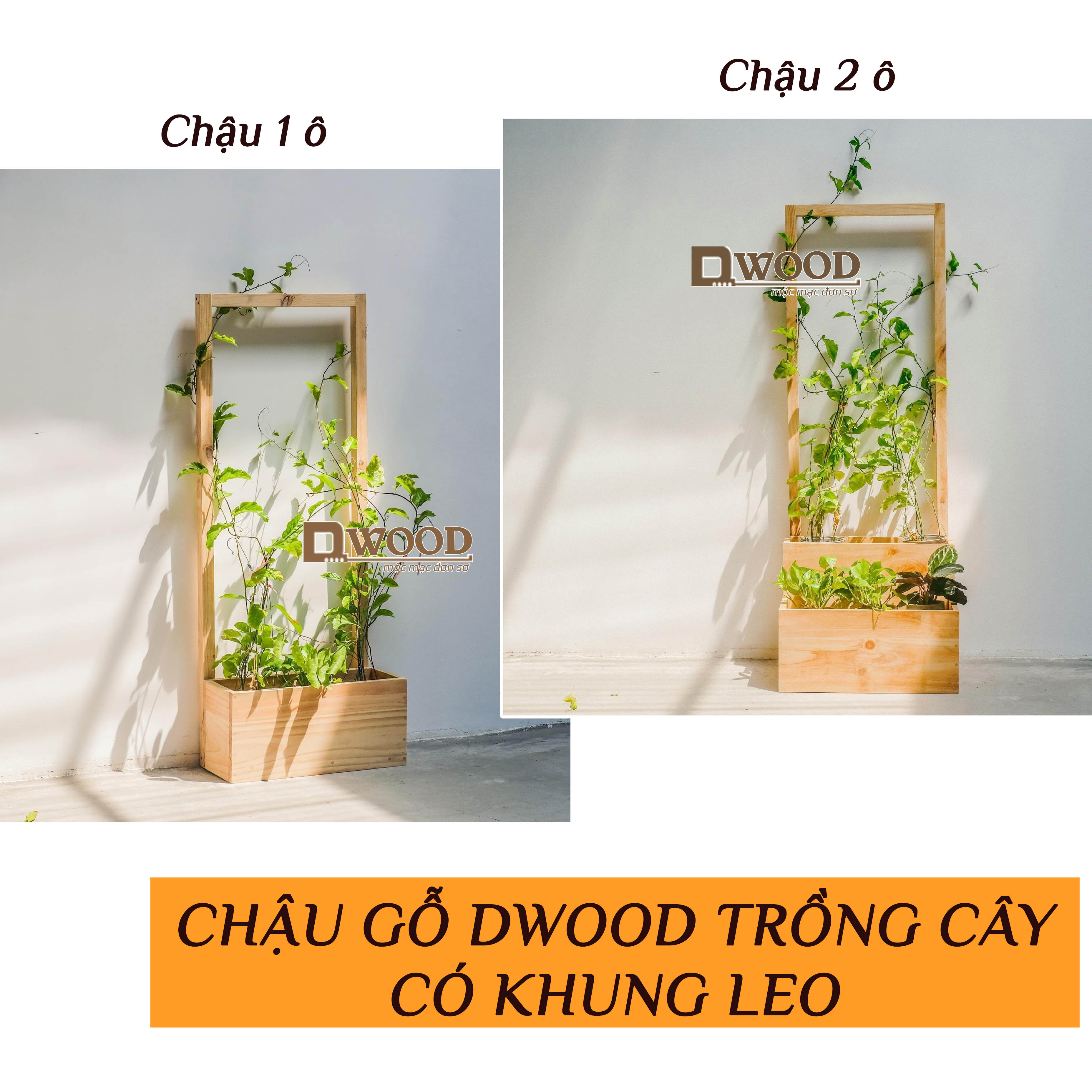 [HCM]Chậu Gỗ Dwood Trồng Cây Có Khung Leo
