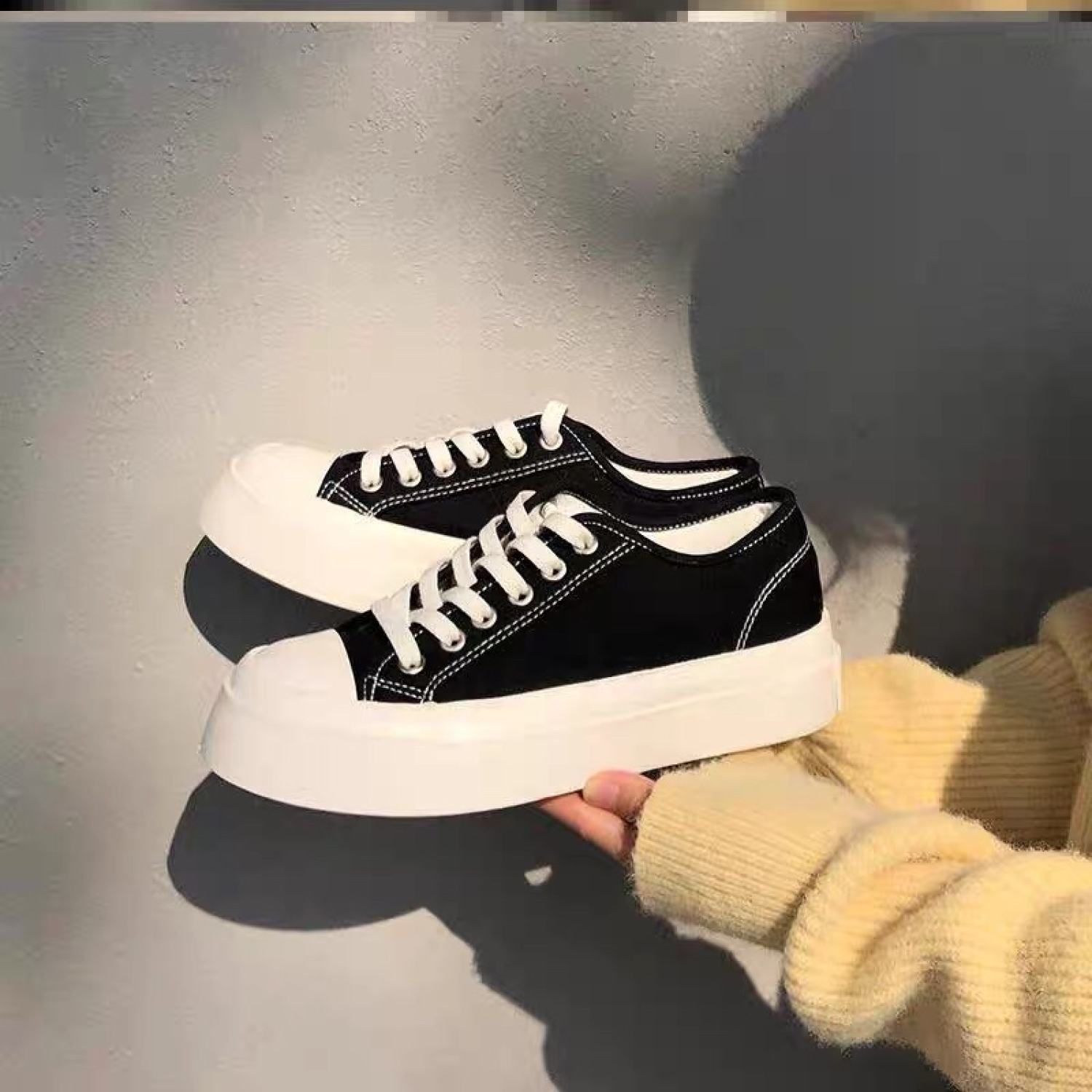Giày thể thao sneaker nữ vải độn đế 3.5cm be 2 màu siêu hot