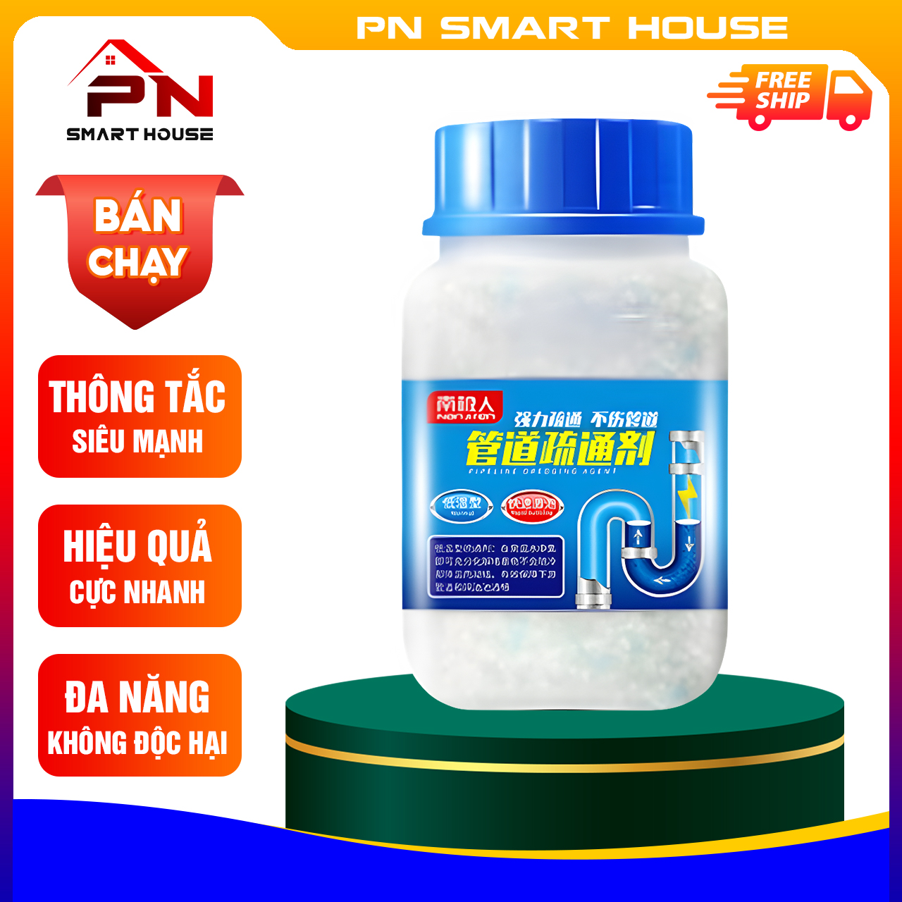 Bột thông tắc cống bồn cầu bồn rửa mặt đường ống, bột thông cống nghẹt, chai bột thông cống cực mạnh - thông tắc nghẽn cống, đường ống, bồn cầu, bồn rửa