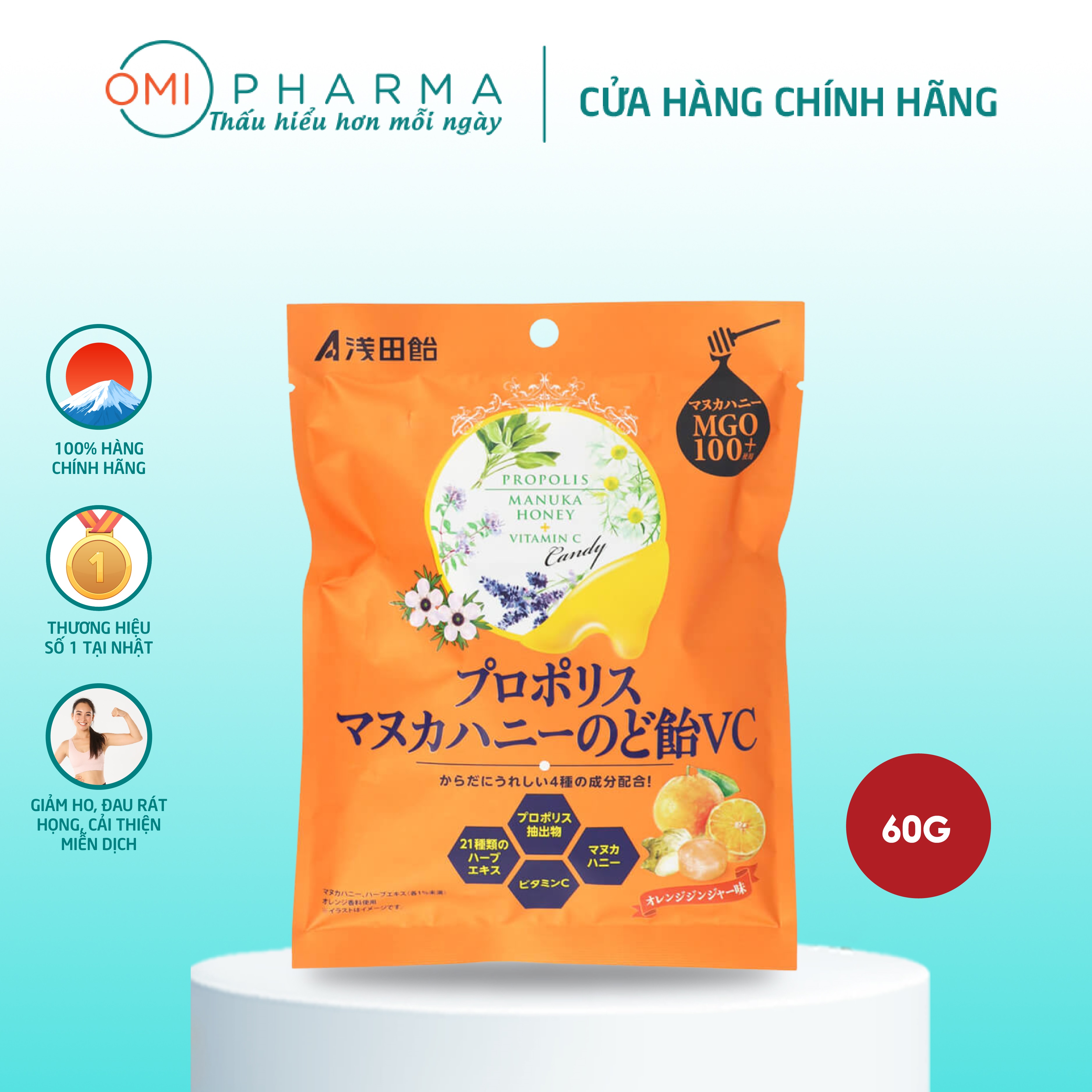 Kẹo Ngậm Keo Ong Manuka Và Vitamin C Asadaame Yuwa Nhật Bản