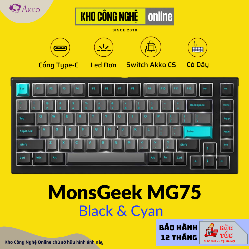 Bàn phím cơ monsgeek mg75 black & cyan - hàng chính hãng