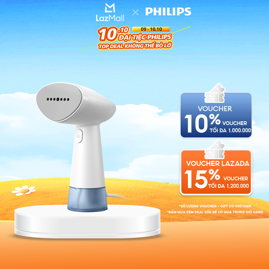 Bàn Ủi Hơi Nước Cầm Tay Philips Series 1000 STH1000/10 - Thiết Kế Nhỏ Gọn Nhẹ, Công Suất Mạnh, Khoang Chứa Nước 85ML - Hàng Phân Phối Chính Hãng