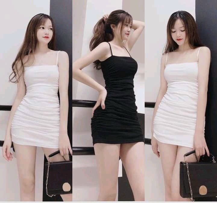 Đầm váy 2 dây nhún eo thời trang XINSO cao cấp mềm mịn co giãn tốt không bai xù