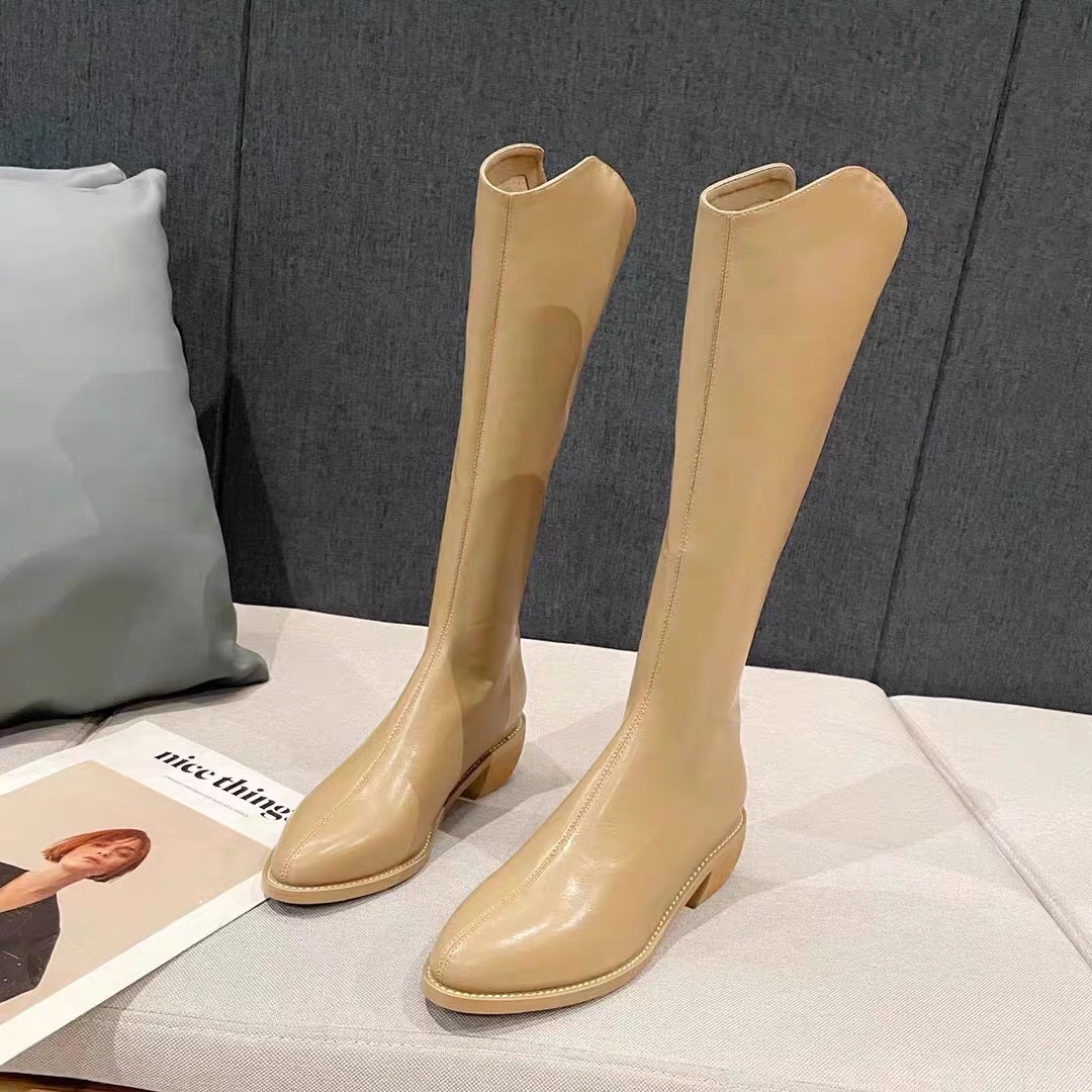 Boot đùi cổ V đế thấp, Boots đùi khóa sau phong cách Hàn Quốc, dễ phối đồ