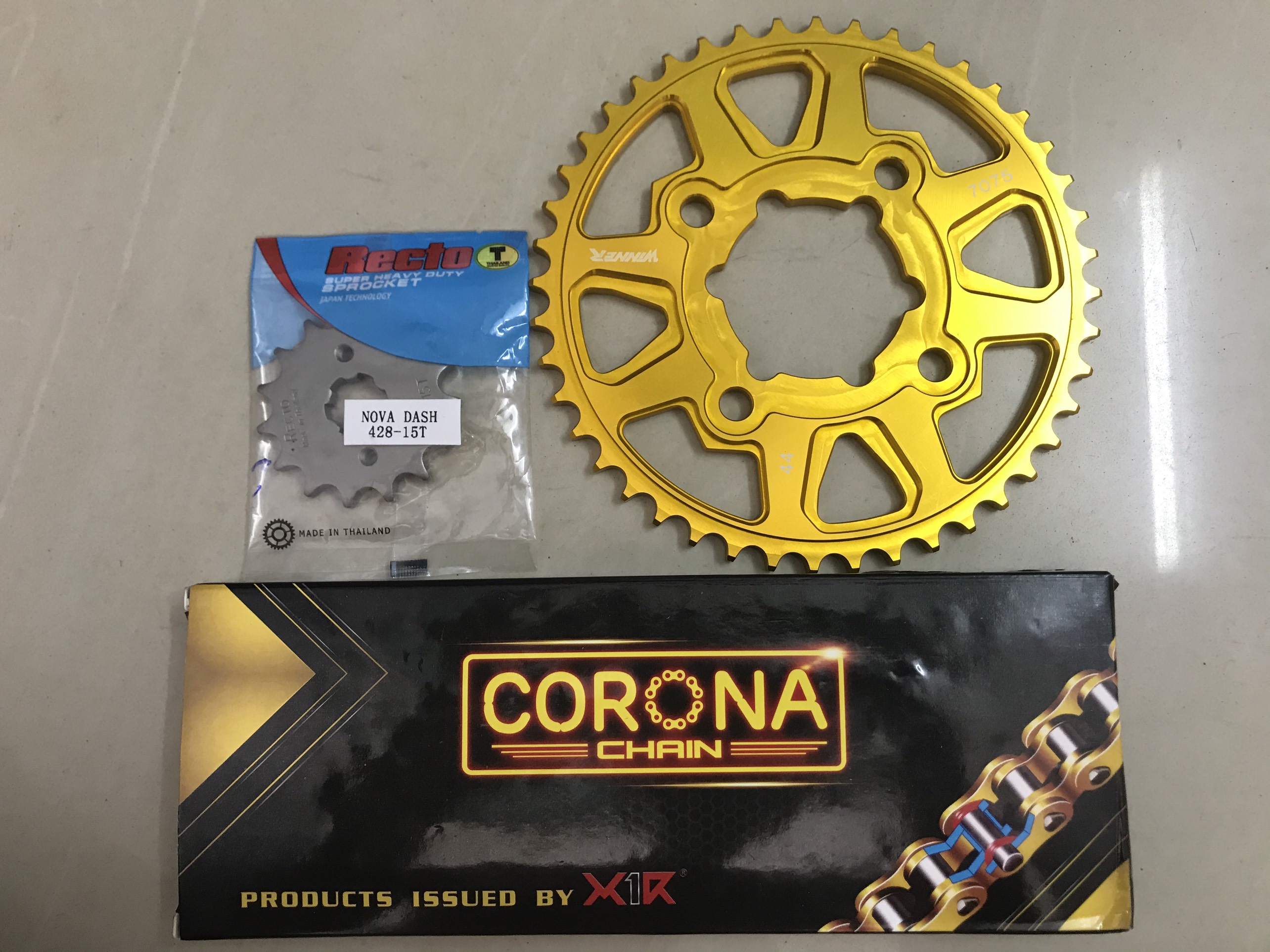 Bộ nhông sên dĩa cho Winner - WinnerX (Nhông Rector-sên X1R có phốt -Dĩa nhôm 7075)