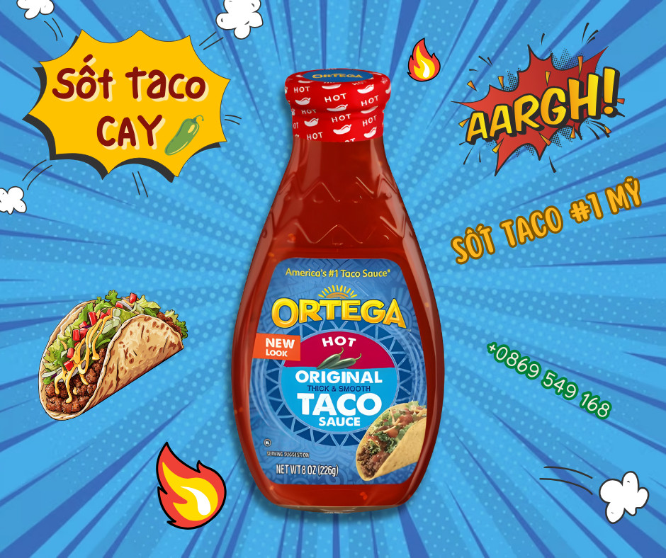 Sốt Taco đậm đặc vị ớt cay Taco Hot Sauce Ortega 226g (hủ thủy tinh)