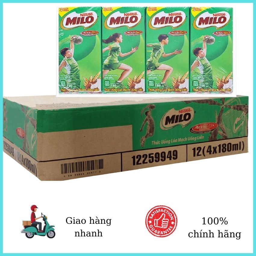 Sữa milo lốc 4 hộp thức uống lúa mạch milo active go 180ml msmlo1