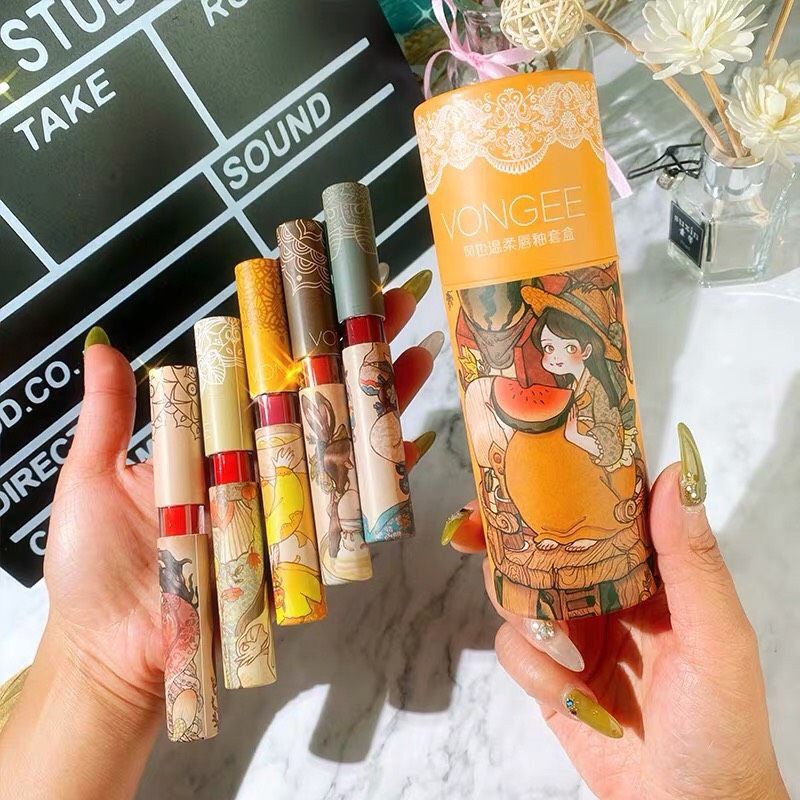 Hộp 5 cây son kem lì 5 màu VONGEE nội địa Trung. sét 5 cây son kem lì cổ trang Trung