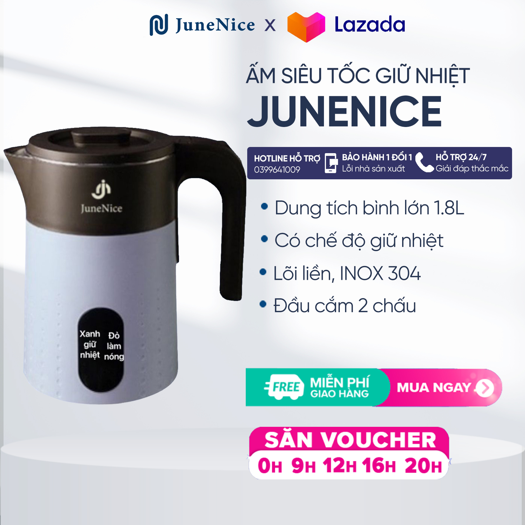 Bình đun nước siêu tốc giữ nhiệt 1.8L, ấm siêu tốc đun nước bản mới dày hơn giữ nhiệt tốt, giữ điện là giữ nhiệt, thiết kế mới