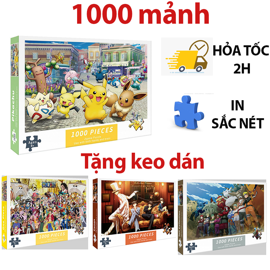 Đồ Chơi Ghép Hình Cho Người Lớn 1000 Miếng Giấy, Tranh Hoạt Hình Pikachu Conan Naruto Onepiece, Bộ Đồ Chơi Bảng Ghép Hình Trí Tuệ Giáo Dục DIY ,Trò Chơi Xếp Hình, Đồ Chơi Quà Tặng