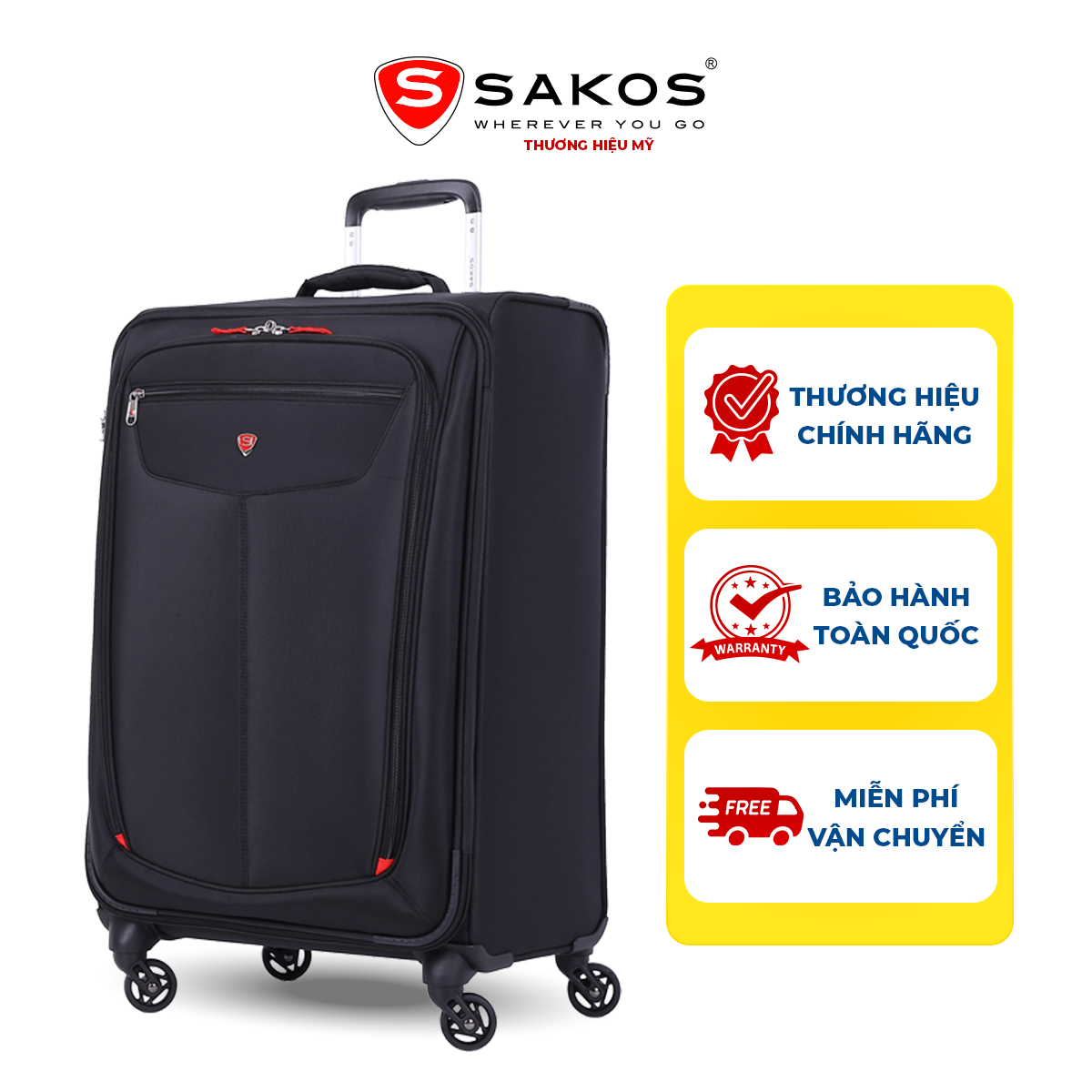 Vali Kéo Vải CAO CẤP SAKOS WINNER size Ký Gửi - Vải Polyeste cao cấp, Khóa số TSA bảo mật cao,  Dây Kéo Chống Rạch, Bảo hành 10 năm.