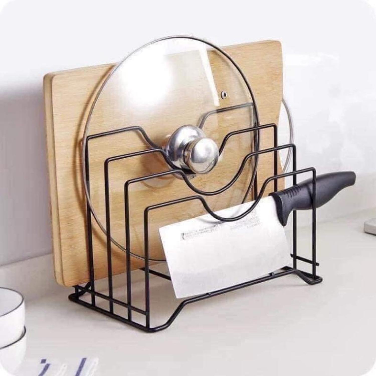[SHIP NHANH]Kệ để nắp nồi, gài dao thớt 4 ngăn inox sơn tĩnh điện chống gỉ