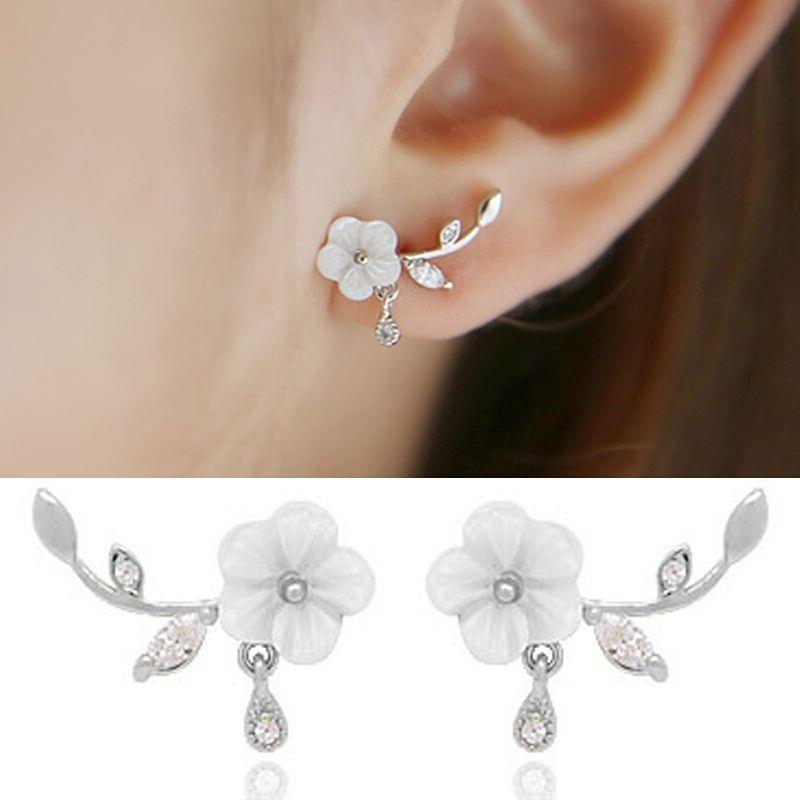 Bông Tai - Khuyên Tai Nữ Bạc S925 Cành Hoa Mai Đính Đá Dịu Dàng Phong Cách Hàn Quốc HKE-1604063