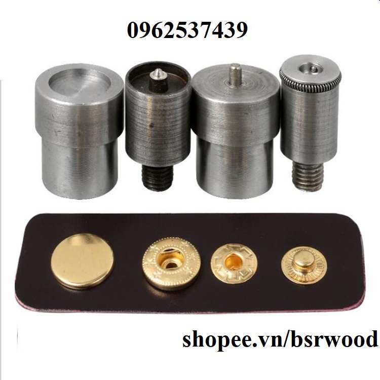 [HCM]Bộ cối khuôn đóng nút bấm 4 thành phần (nút bóp) Dùng cho máy đóng nút xanh Loại nút 101215mm Phụ liệu may mặc