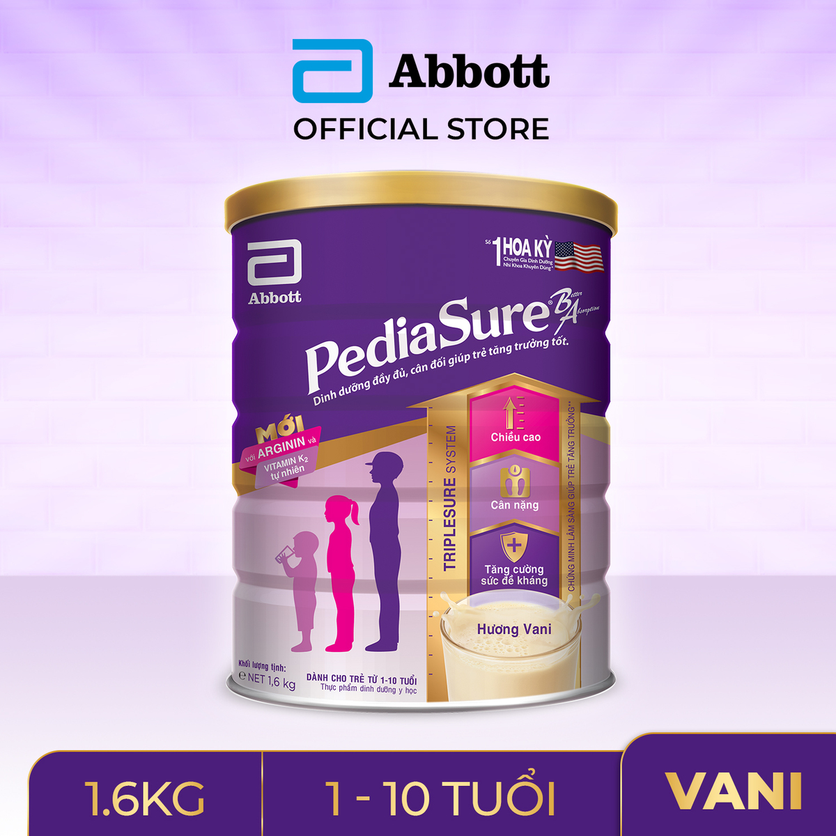 Lon sữa bột Pediasure B/A hương vani 1.6kg hương vani ít ngọt date 2025