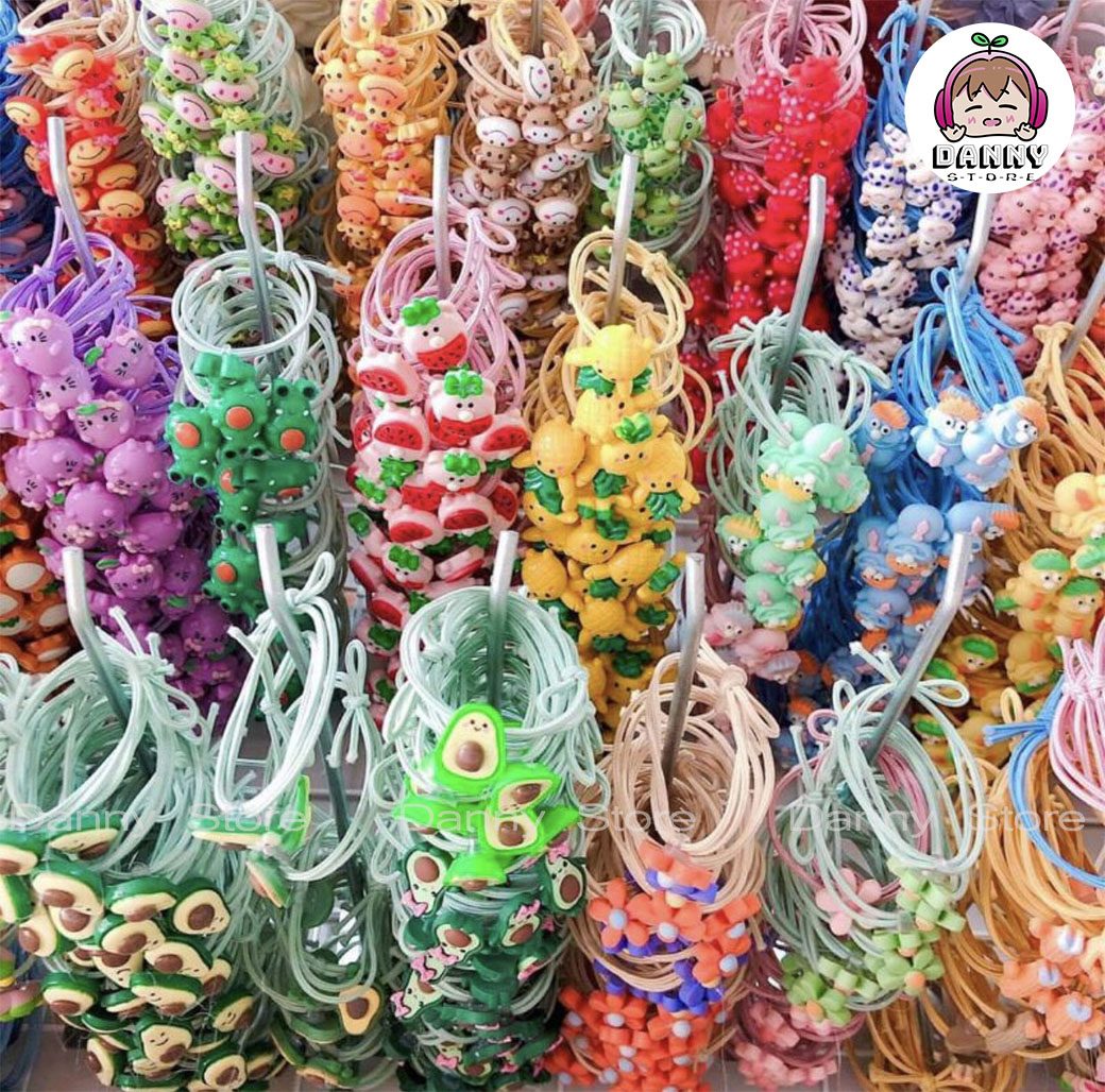 Set 10 Cột Tóc icon dễ thương, Set cột tóc charm mix nhiều màu nhiều hình siêu cute