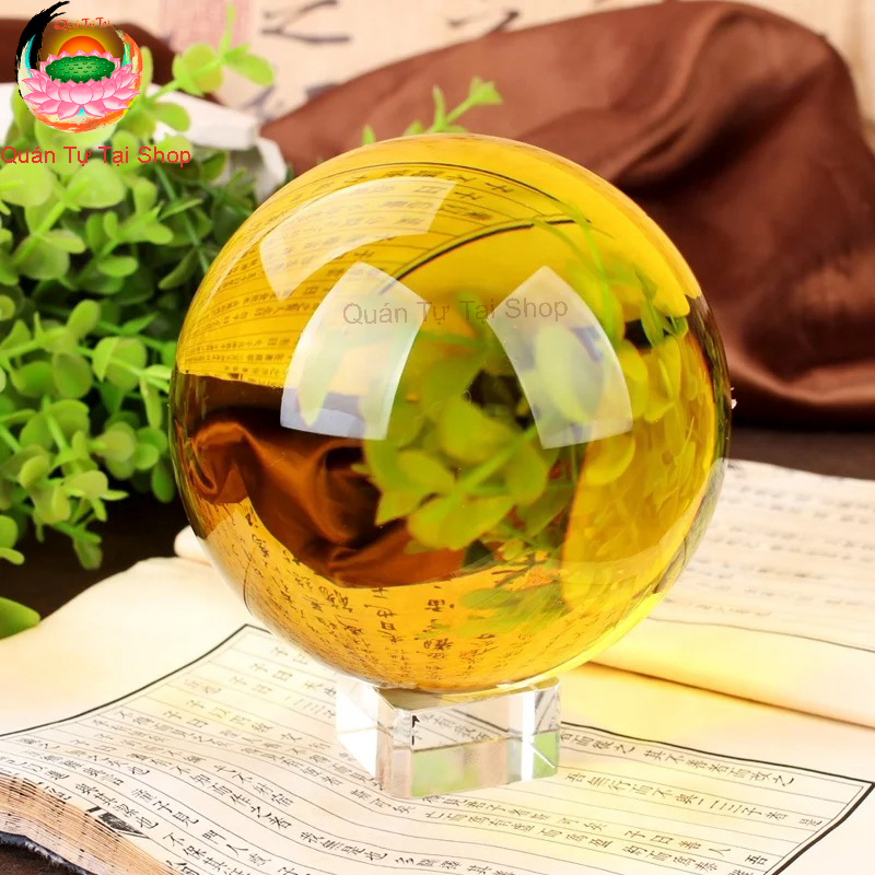 Qủa cầu pha lê, quả cầu phong thủy, kích tài lộc,hóa giả hung sát, Màu Vàng size 10