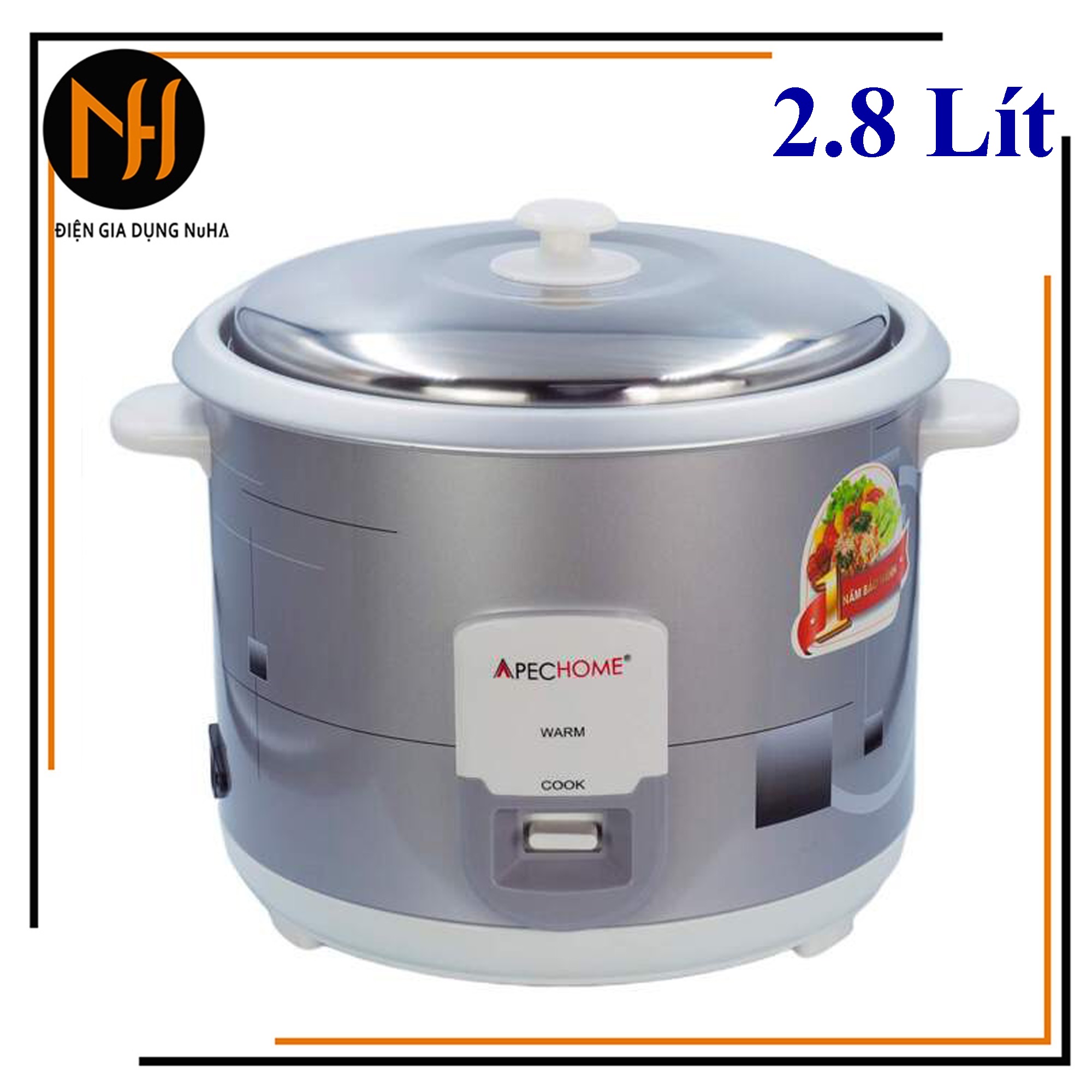 Nồi cơm điện nắp rời 2.8lit apechome aph-rc28 công suất 1000w lồng không men bảo hành 12 tháng
