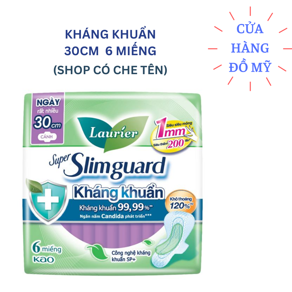 Băng Vệ Sinh LAURIER Siêu mỏng BẢO VỆ 1MM Super Slimguard kháng khuẩn 30cm có cánh gói 6 miếng dành cho ngày rất nhiều - Shop Hong1008