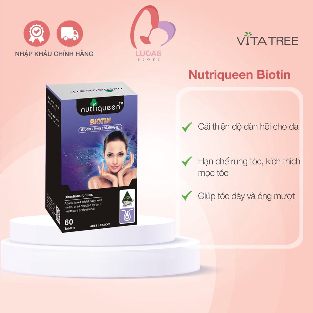 Nutriqueen Biotin Nuôi Dưỡng Tóc Phát Triển, Giảm Tình Trạng Gãy Rụng Tóc Hộp 60 Viên - Tp041