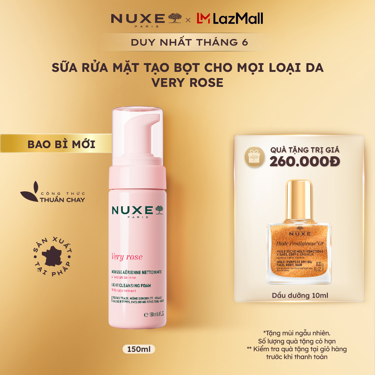 Sữa Rửa Mặt Tạo Bọt Dịu Nhẹ Cho Mọi Loại Da Chiết Xuất Hoa Hồng Nuxe Very Rose 150ml