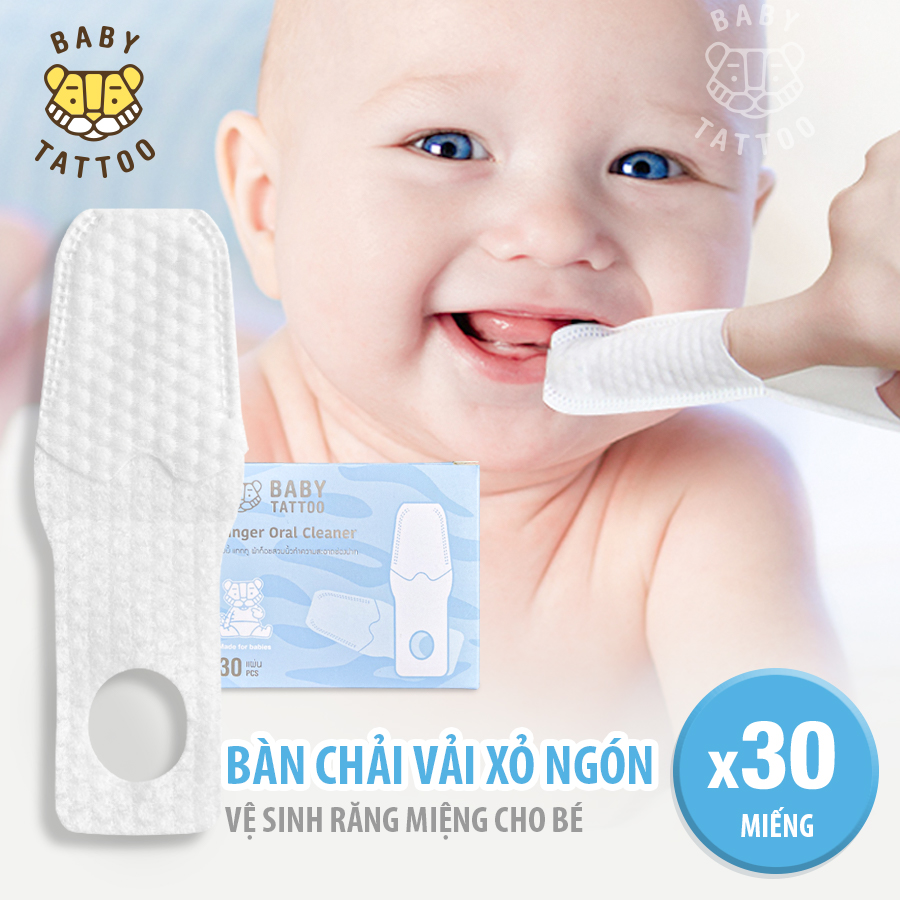 Baby tattoo bàn chải vải xỏ ngón làm sạch rặng miệng cho bé từ 0-2 tuổi, hộp 30 cái