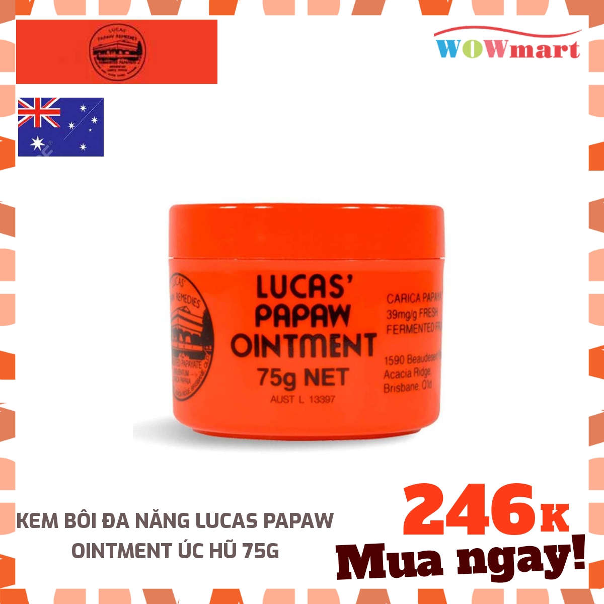 Kem bôi đa năng Lucas Papaw Ointment Úc Hũ 75g -