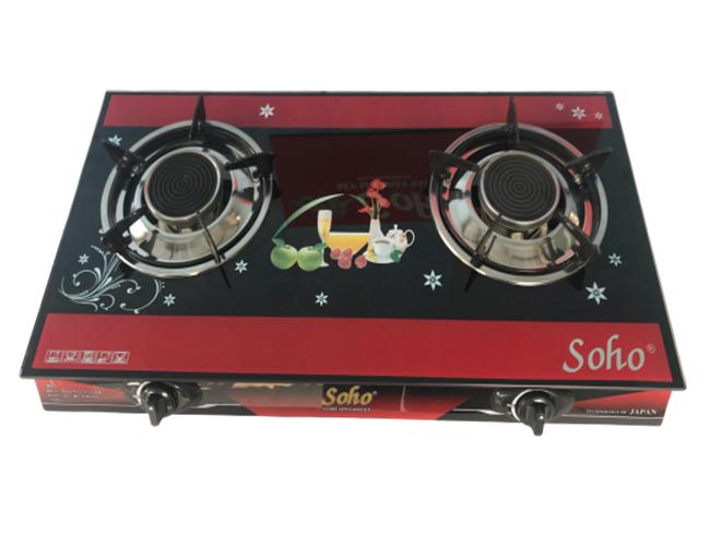 Bếp gas đôi hồng ngoại mặt kính cường lực Soho 899HGA (Đen đỏ),Tiết kiệm gas đến 30%, THÂN bếp bằng Inox không gỉ sét"