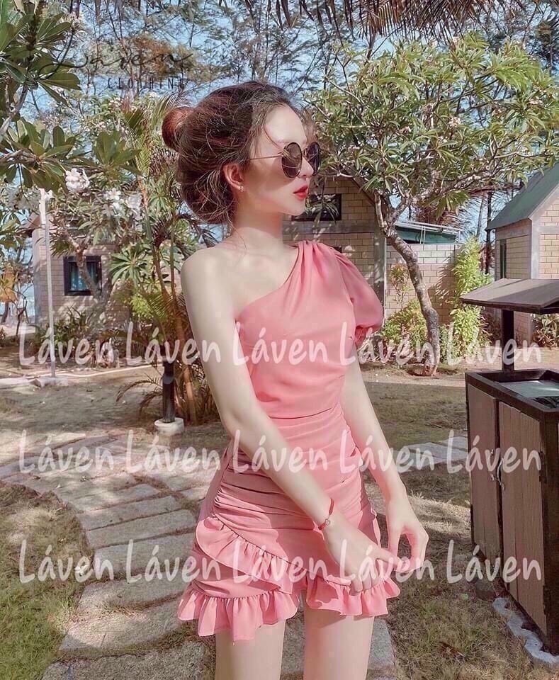 Đầm nữ ngắn đuôi cá lệch vai bèo thời trang nữ linh lan fashion xm70