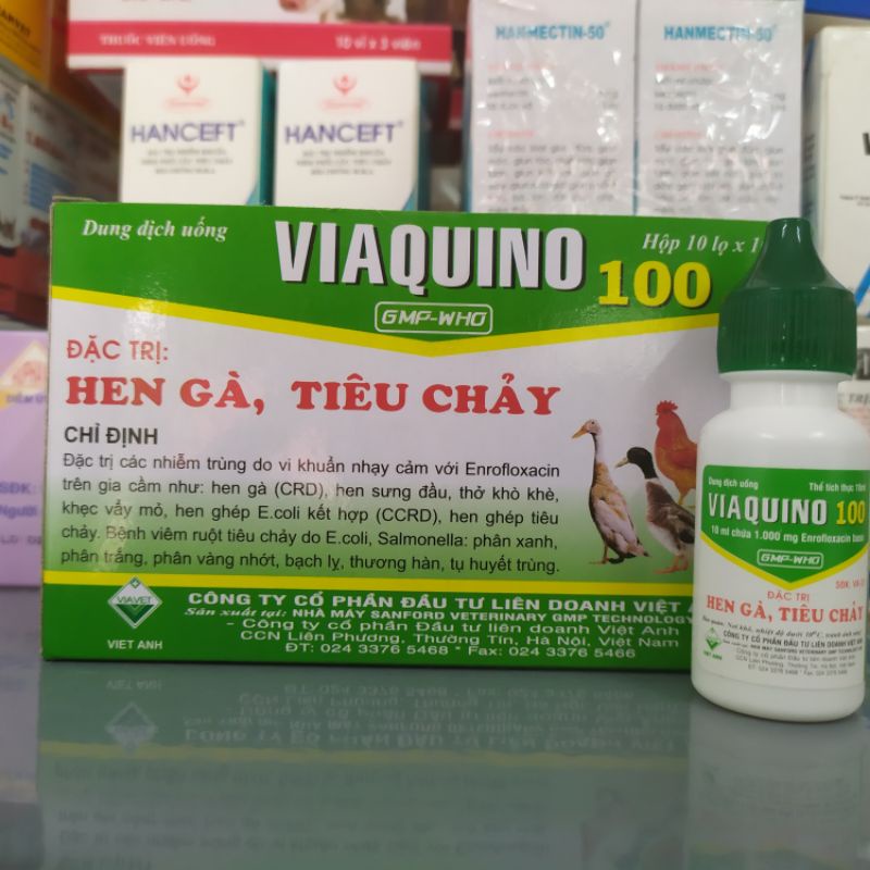 Viaquino 100 10ml Hen gà, tiêu chảy, tụ huyết trùng gia cầm